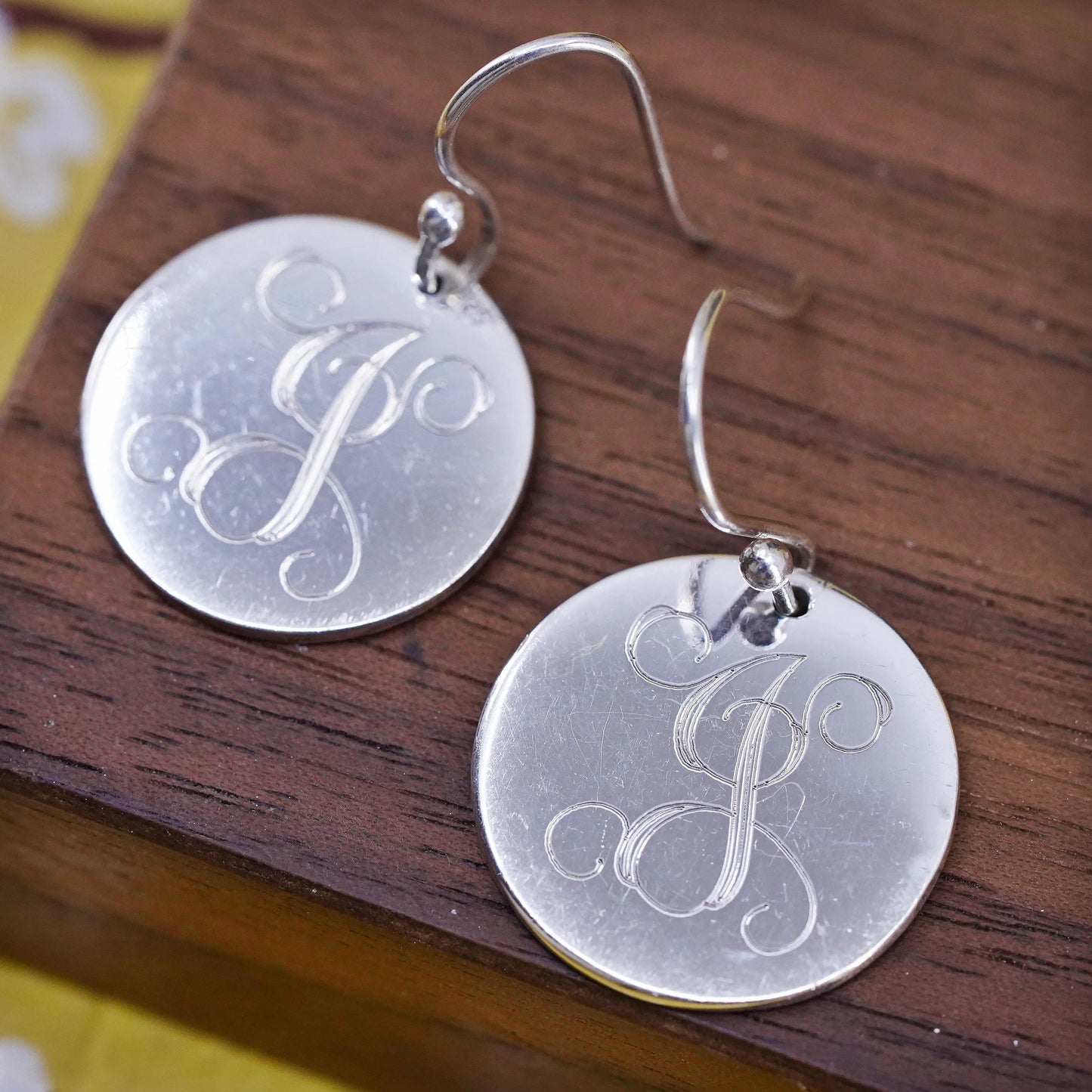 VTG southwestern Sterling 925 silver handmade disc earrings engraved letter G