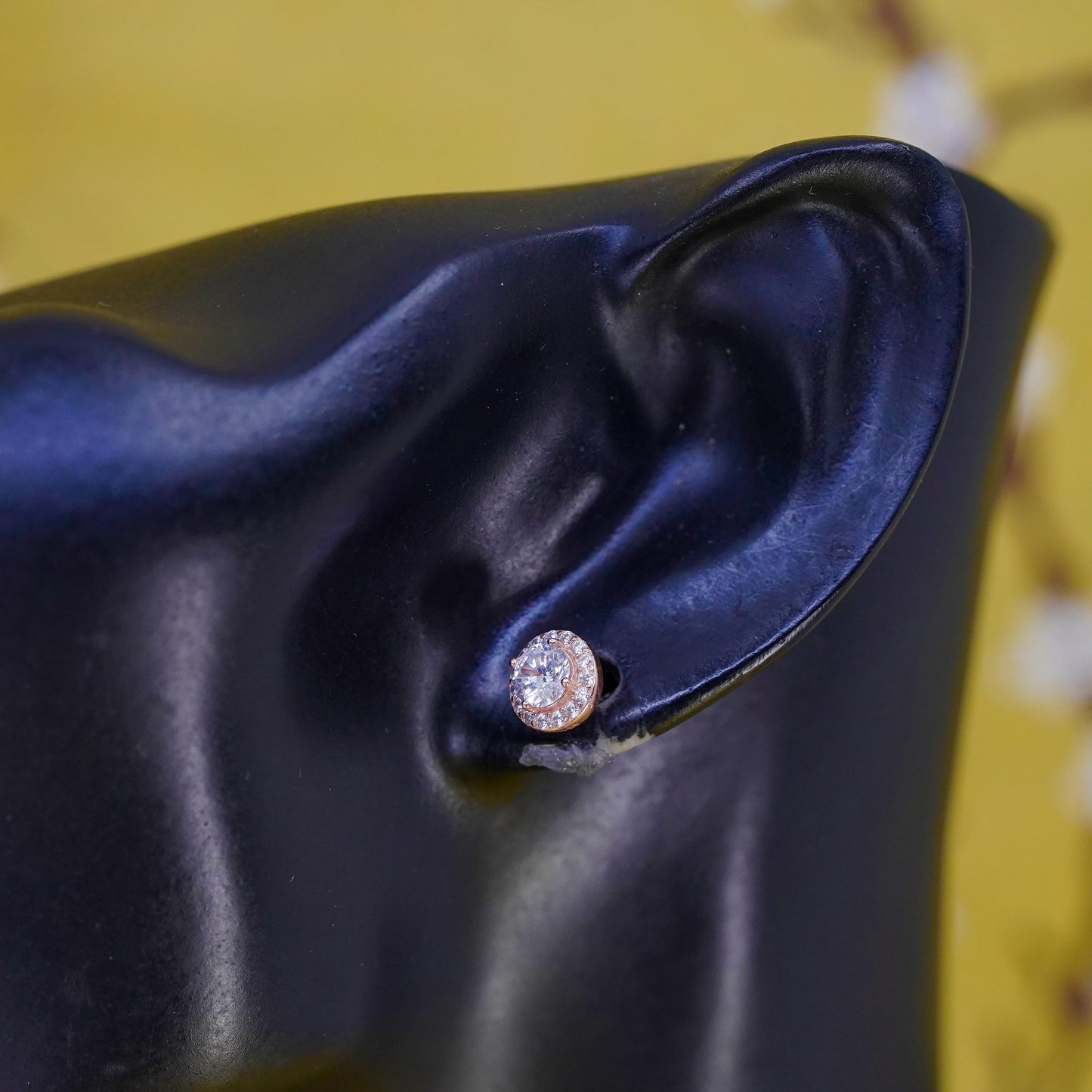 Vintage rose gold over Sterling 925 silver cluster round Cz studs, earrings