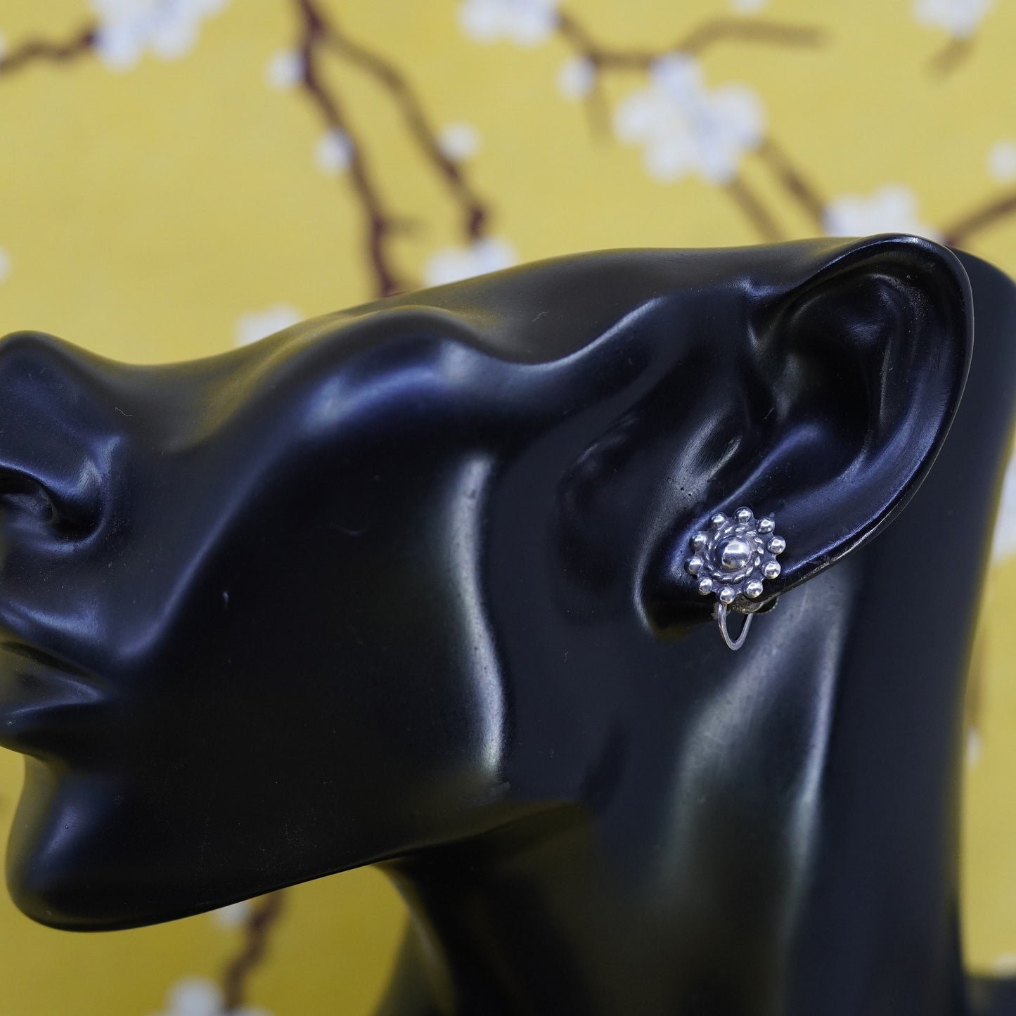 Vintage Sterling silver handmade screw back earrings, 925 flower