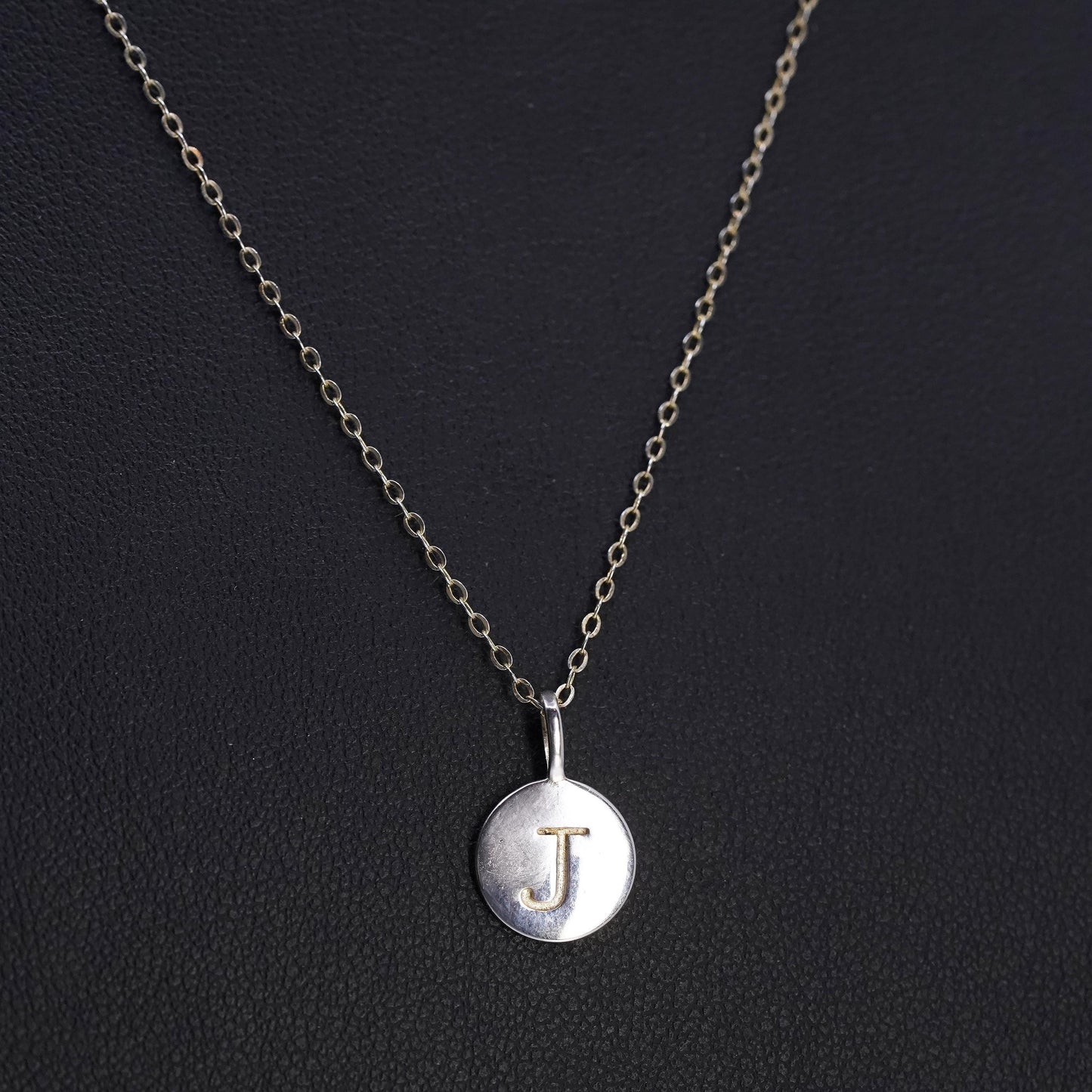 16+2", vermeil gold plated Sterling silver necklace 925 circle letter J pendant
