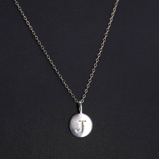 16+2", vermeil gold plated Sterling silver necklace 925 circle letter J pendant