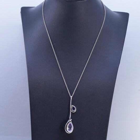 18", Italian Sterling 925 silver necklace with 2.25” teardrop amethyst pendant