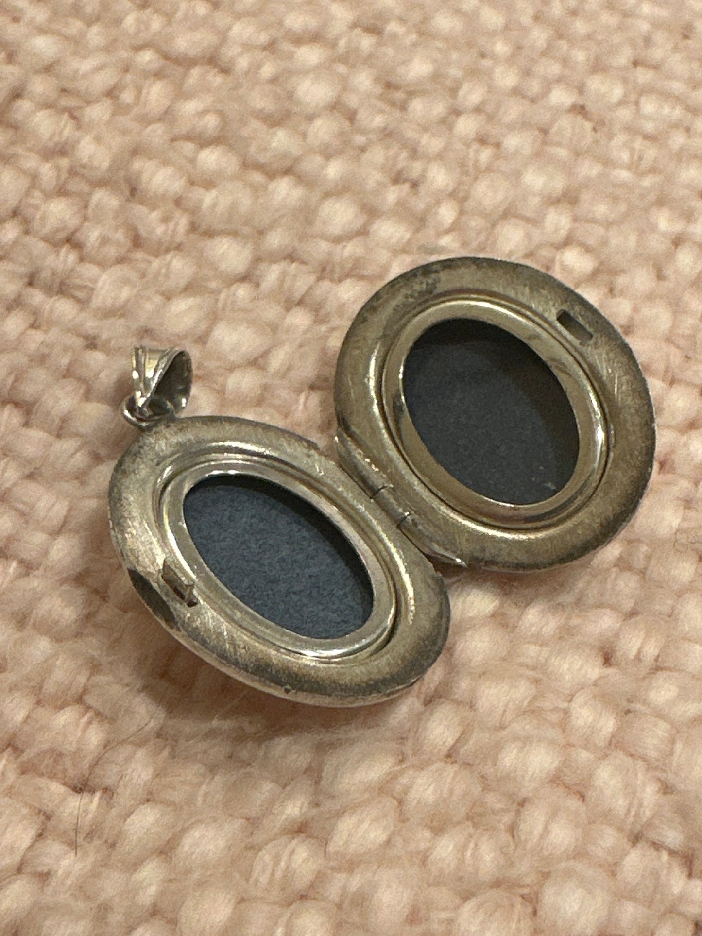 Vintage Sterling silver handmade pendant, textured 925 oval photo locket