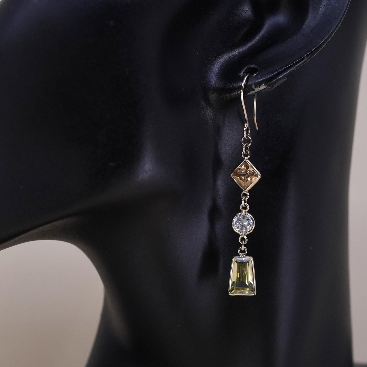 vintage vermeil gold over sterling silver 925 handmade single crystal earring