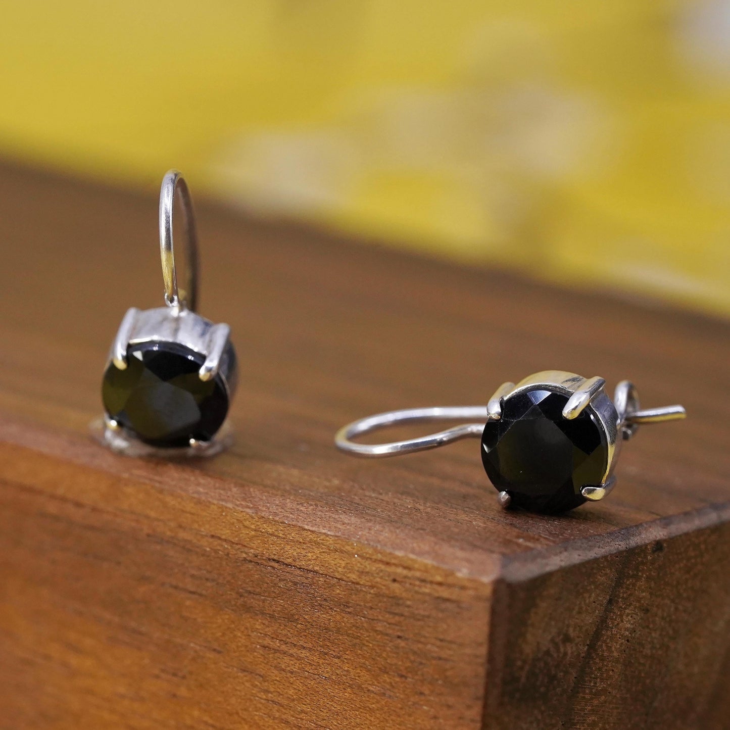 Vintage Sterling 925 silver handmade earrings with obsidian dangles