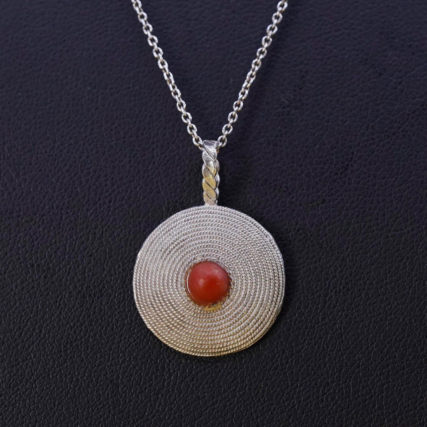 18", sterling silver necklace, 925 Circle chain with circle coral pendant