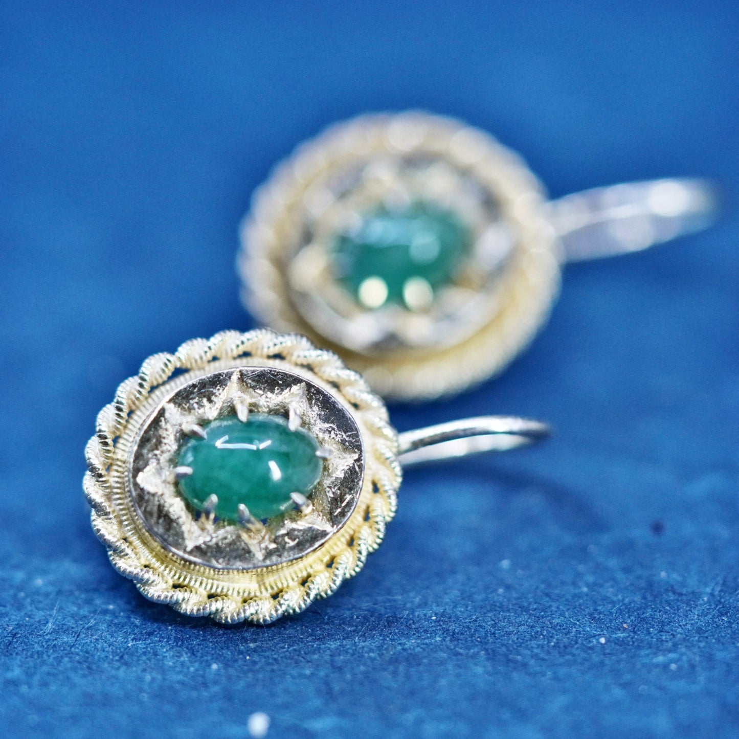 Vintage vermeil gold over Sterling silver 925 handmade earrings with jade