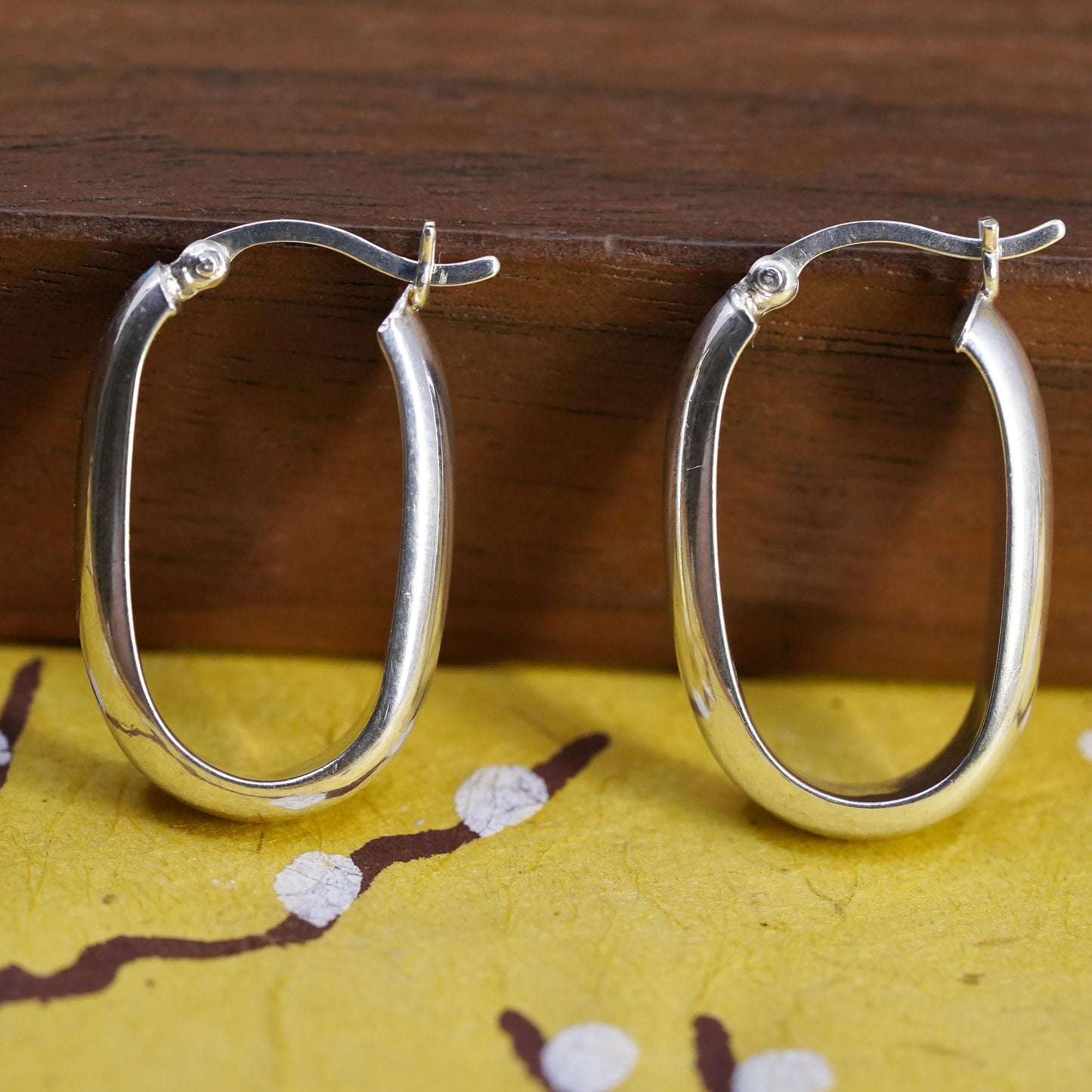 1”, Vintage modern simple Sterling silver handmade earrings, 925 oval hoops