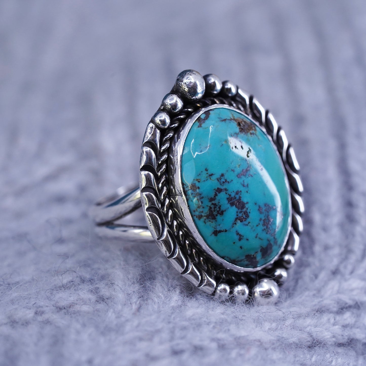 Size 10, Native American Annie Chapo Sterling 925 silver ring with turquoise