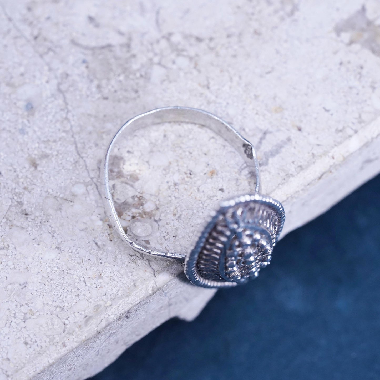 Size 6, vintage Sterling silver handmade ring, 950 statement filigree ring