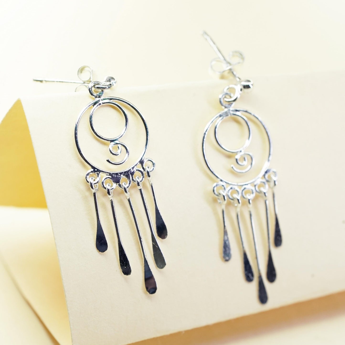 Vintage Sterling 925 silver handmade circle earrings with fridge dangles