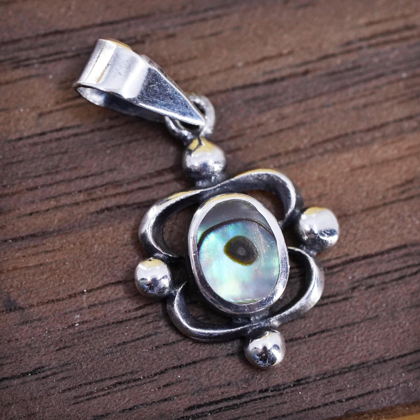 Vintage Sterling 925 silver handmade pendant with abalone inlay