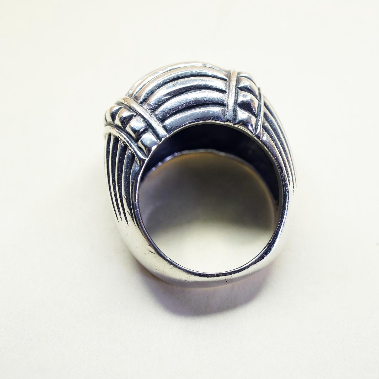 Size 6.75, sterling silver ribbed ring, southwestern 925 silver statement band,