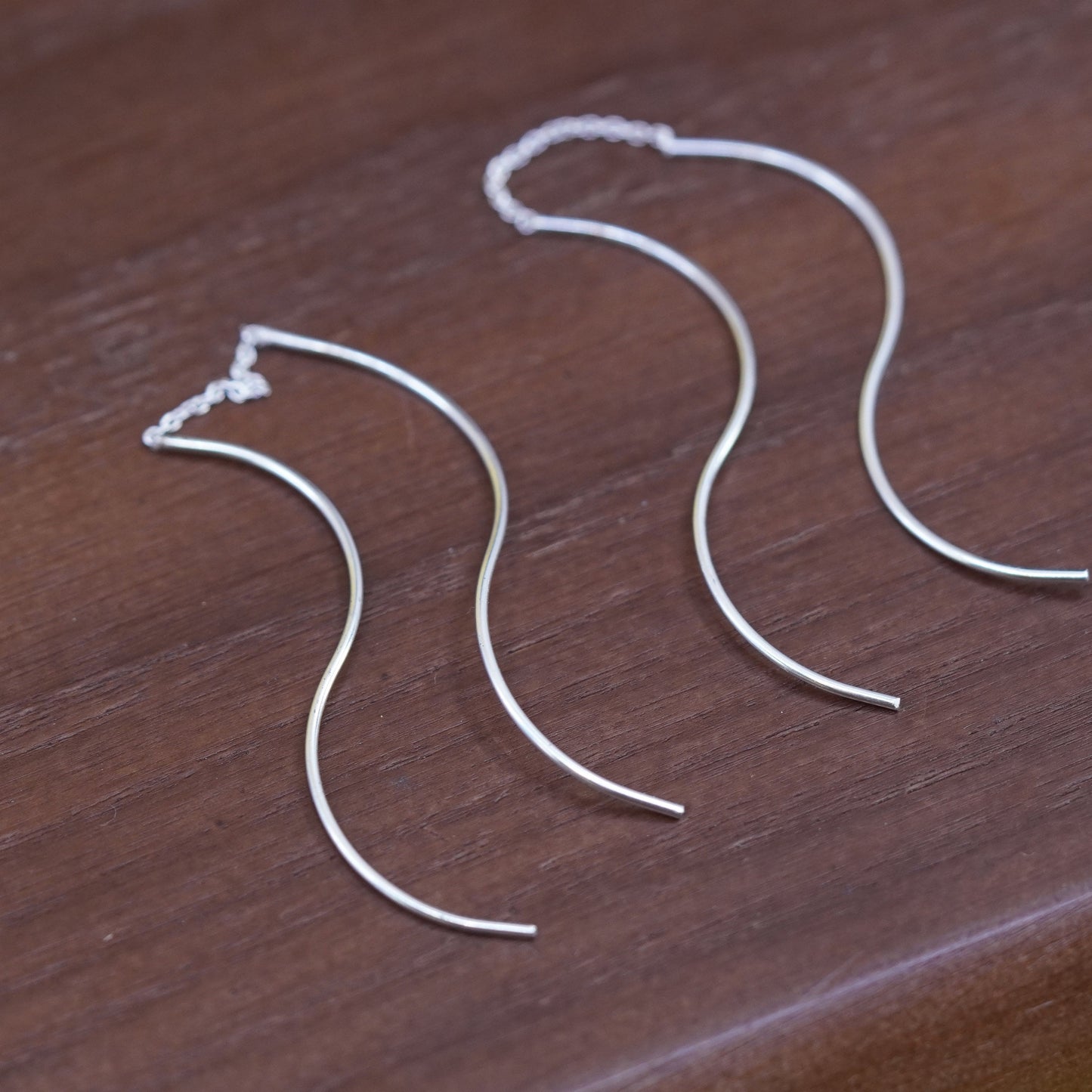 vintage Sterling silver handmade earrings, wavy 925 long wavy