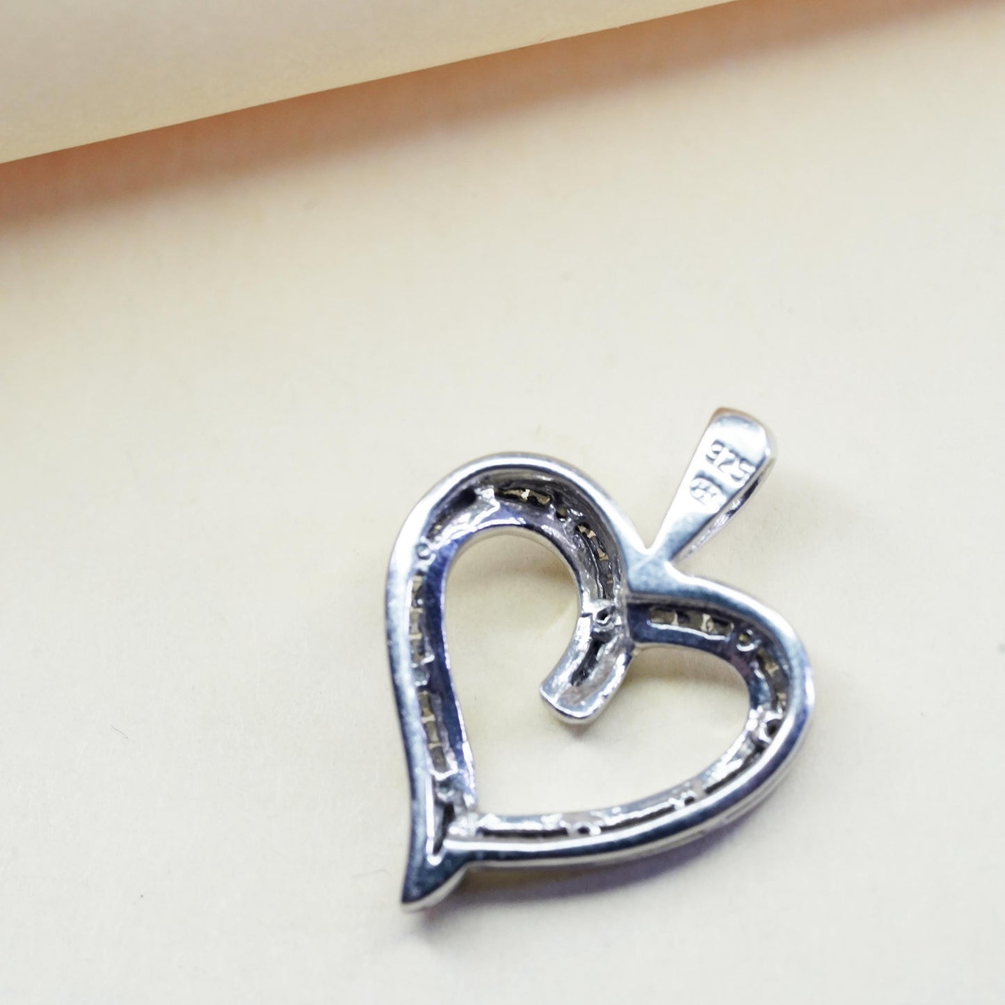 vintage Sterling silver Pendant, 925 heart Pendant with cluster real diamond
