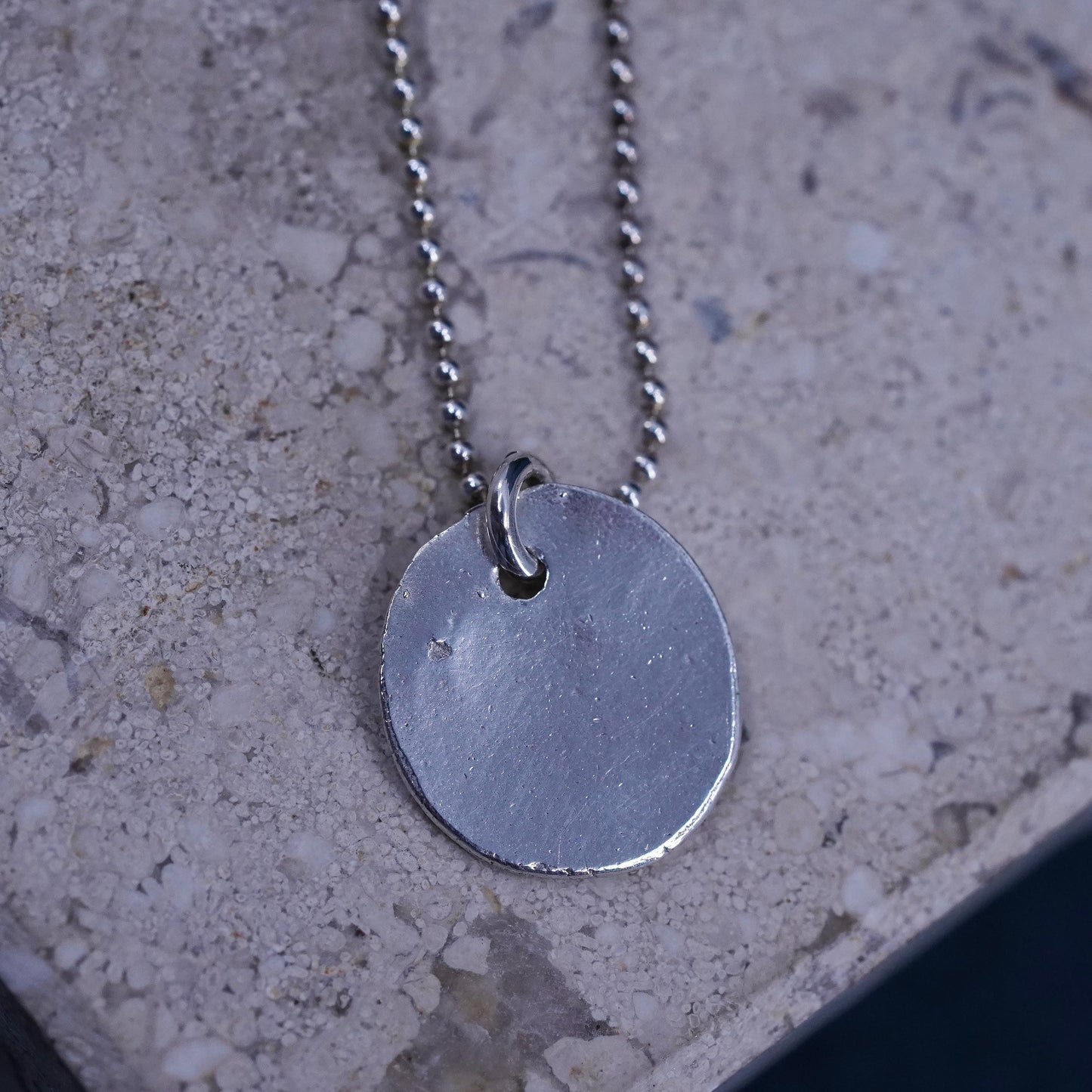 16", vintage Sterling silver necklace, 925 bead chain tag moon heart pendant