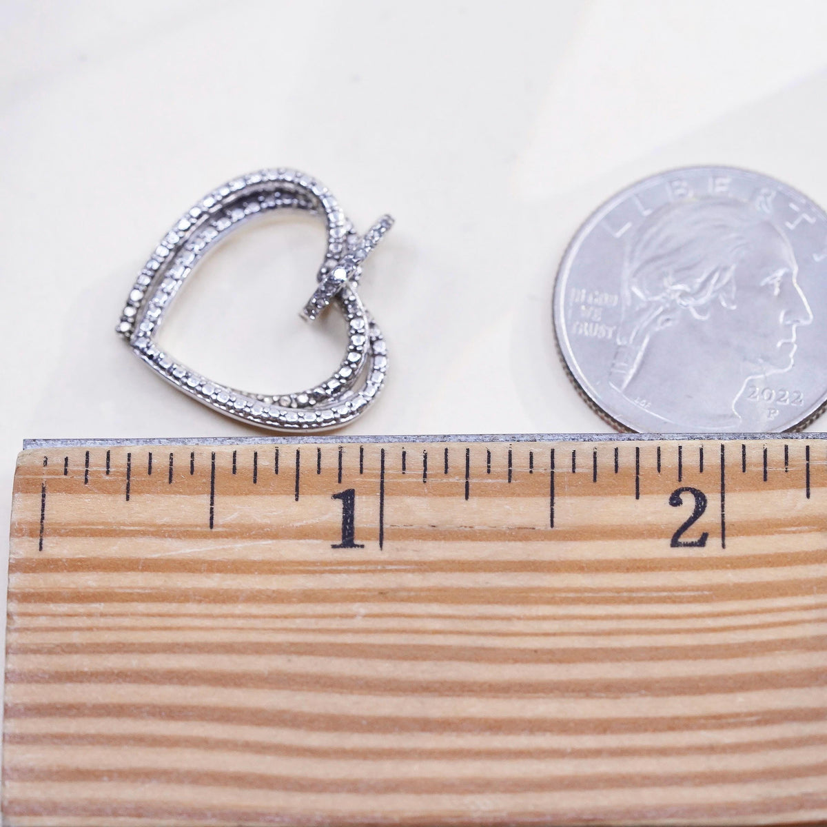 Vintage Sterling silver handmade pendant, entwined 925 heart cluster diamonds