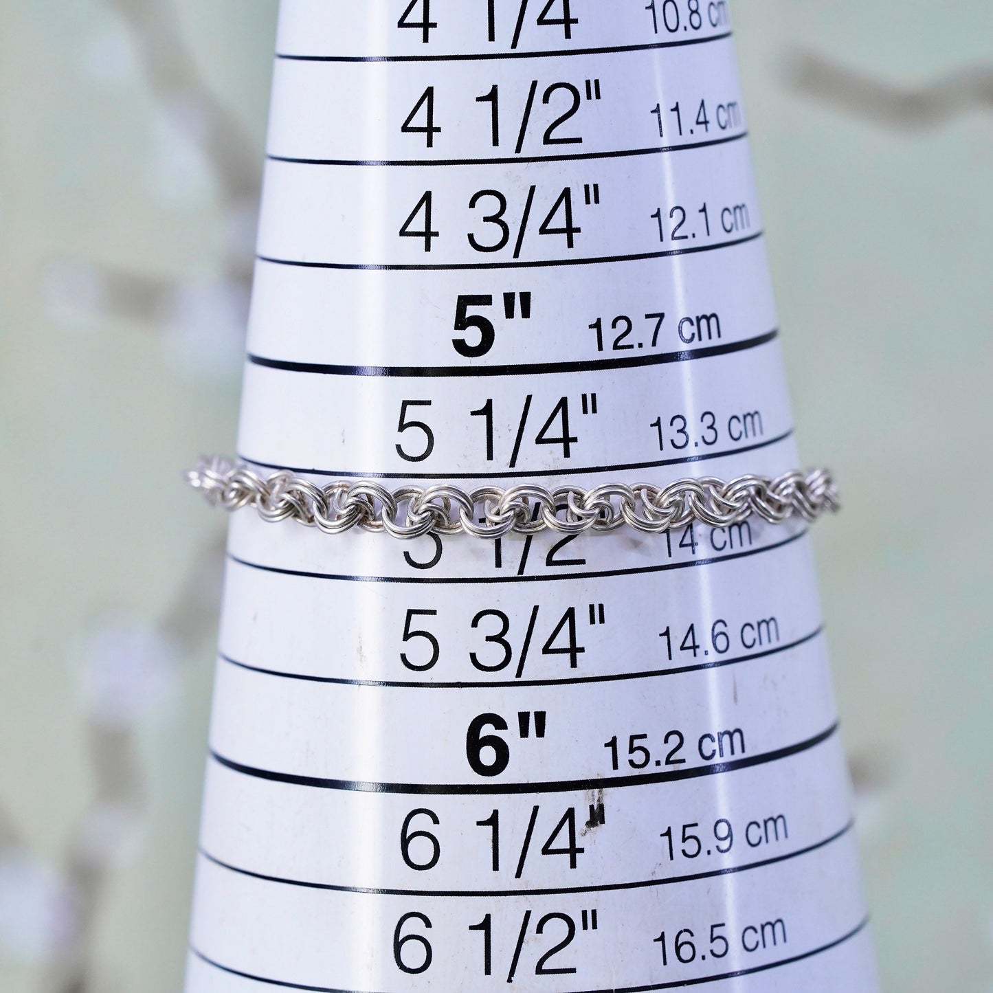 5.5”, 4mm, Vintage sterling 925 silver double circle chain bracelet