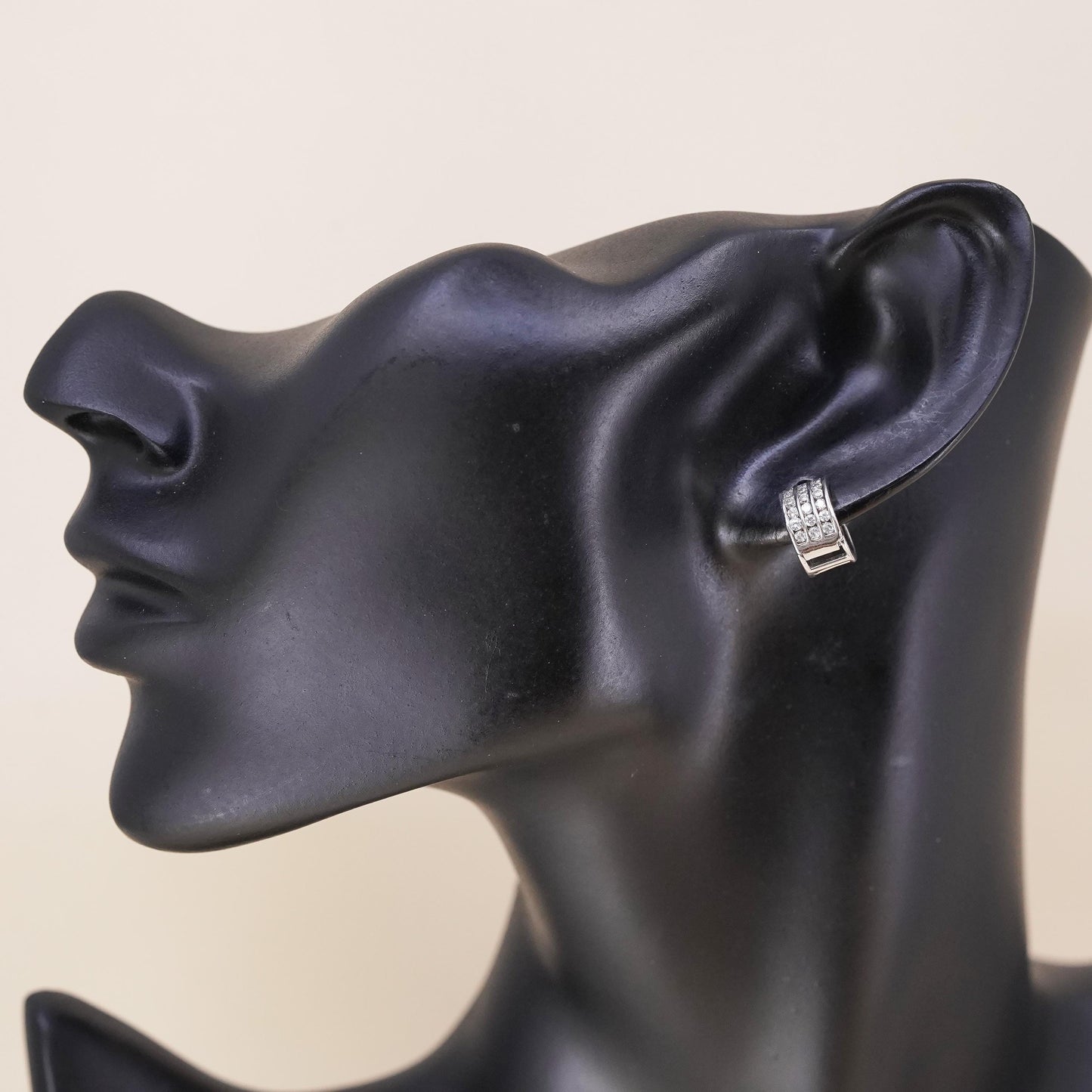 0.5”, Vintage sterling silver single earring, 925 huggie hoop with cluster cz