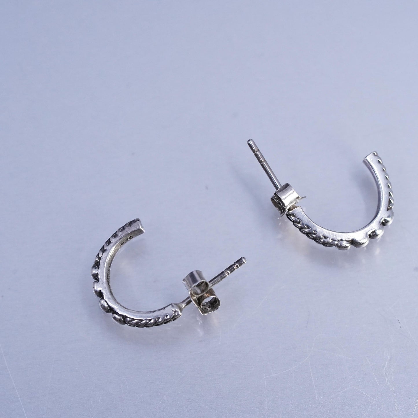 0.5", Vintage 925 Sterling Silver Handmade Earrings, 925 Textured huggie studs