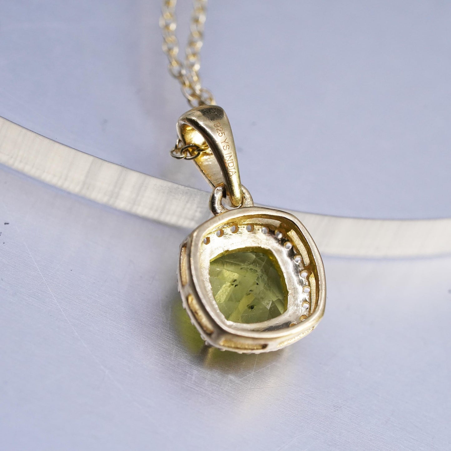 16+2", vermeil gold plated Sterling 925 silver circle necklace peridot pendant
