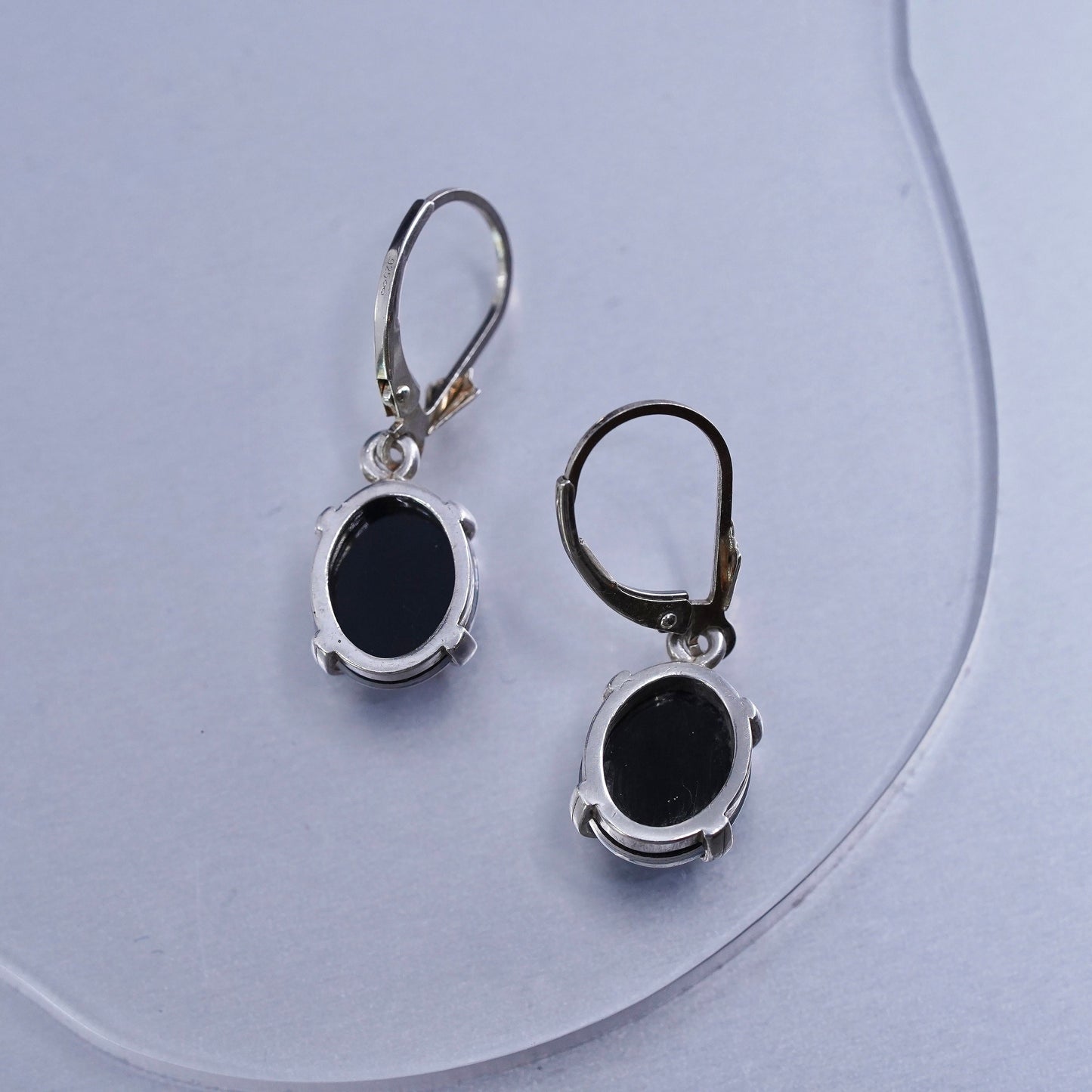 Vintage southwestern Sterling silver handmade earrings, 925 oval dangles opal