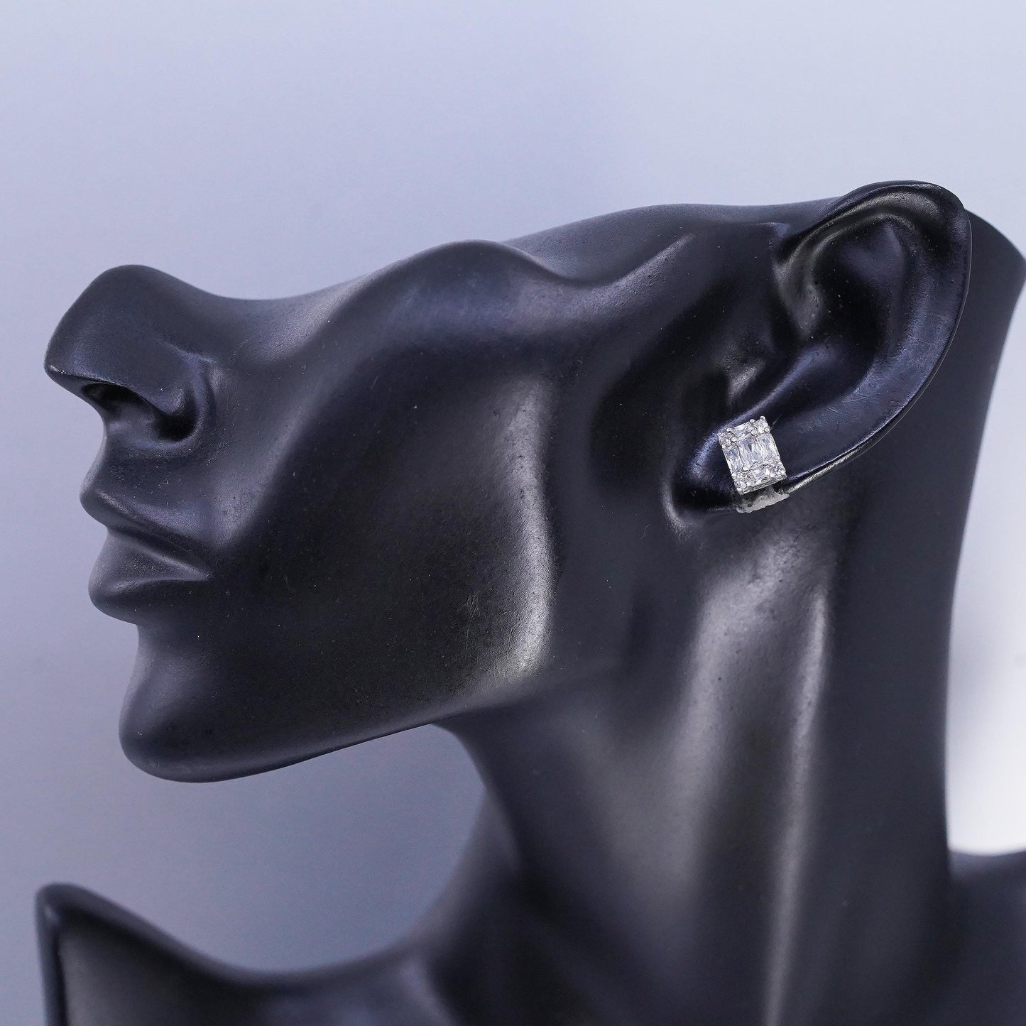 Vintage Sterling 925 silver earrings, studs with cluster Cz