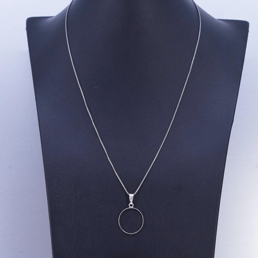 18", vintage Sterling 925 silver box pendant necklace with circle pendant