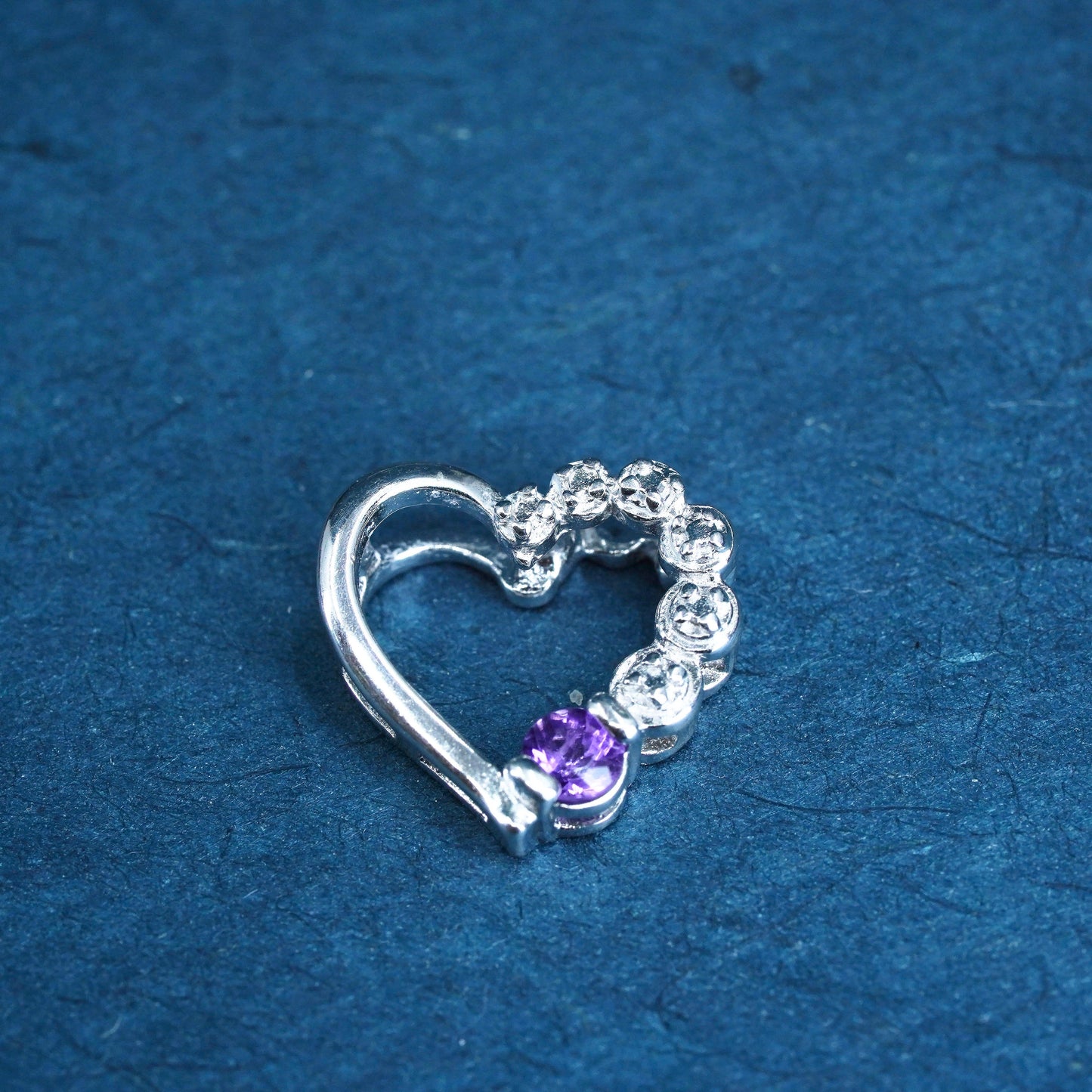 Vintage sterling silver handmade pedant, 925 heart with amethyst and diamond