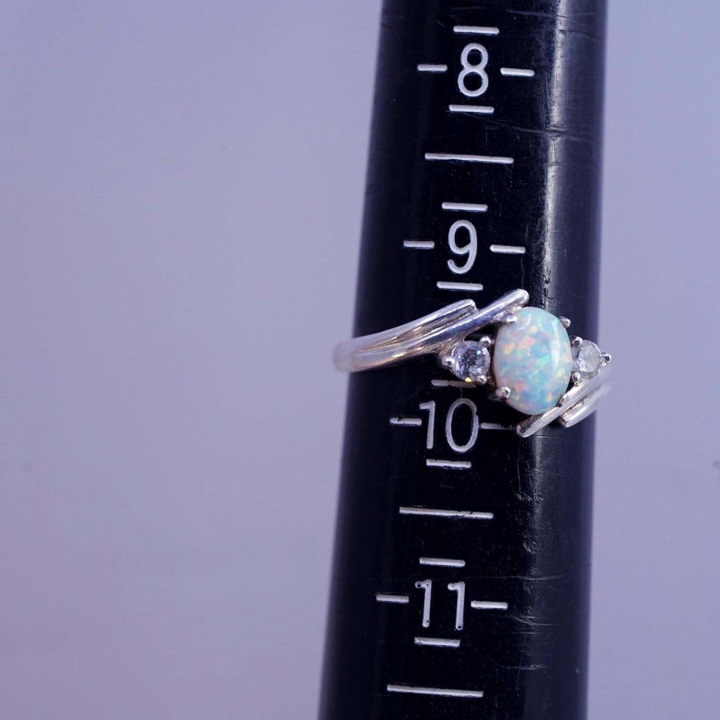 Size 9.5, vintage Sterling Silver opal Ring with cz details