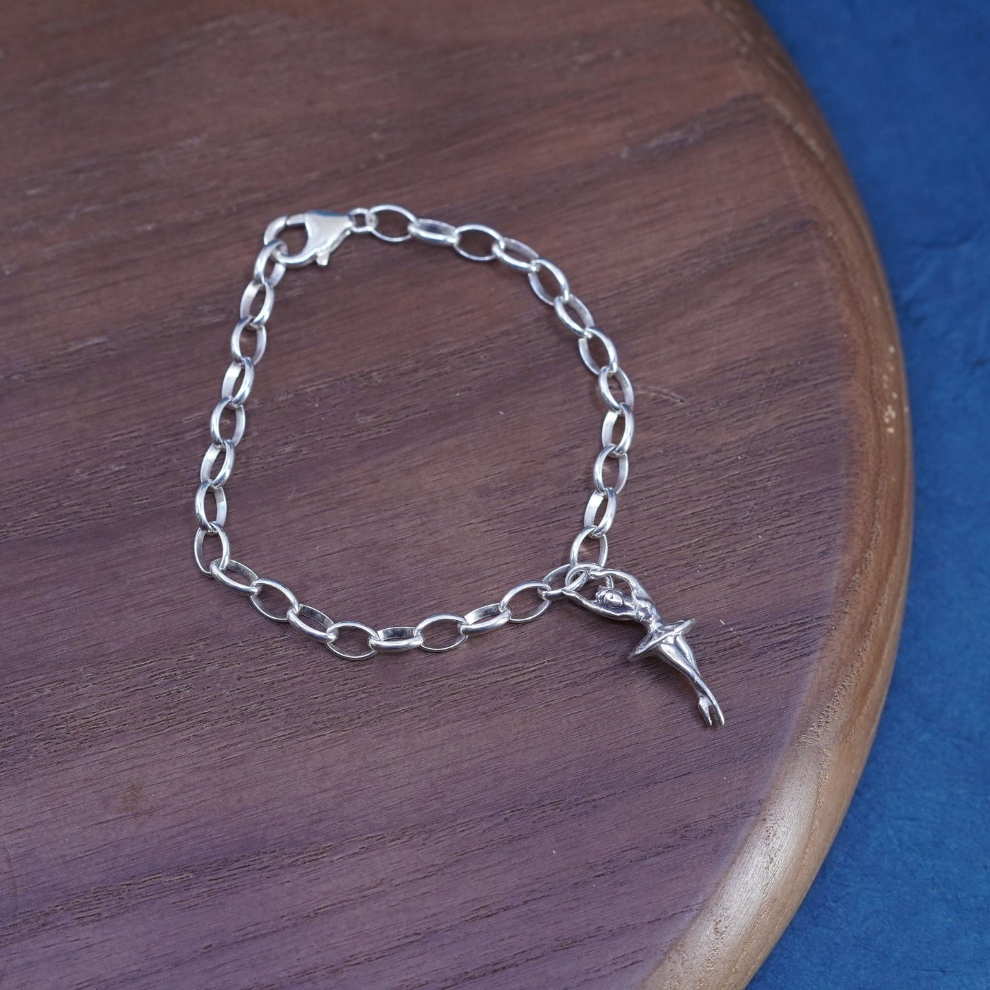 6.5”, Sterling silver handmade bracelet, 925 oval bracelet and ballet dancer