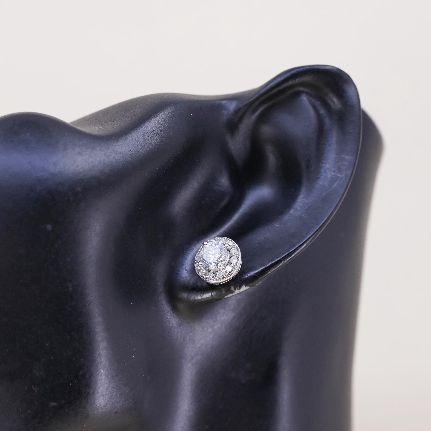 Vintage handmade single earring. Sterling 925 silver cz circle stud