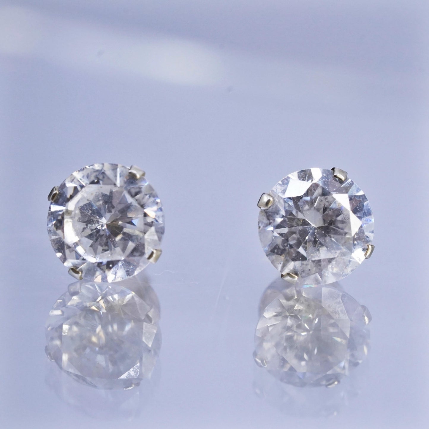 8mm, Vintage Sterling 925 silver earrings, studs with cz inlay