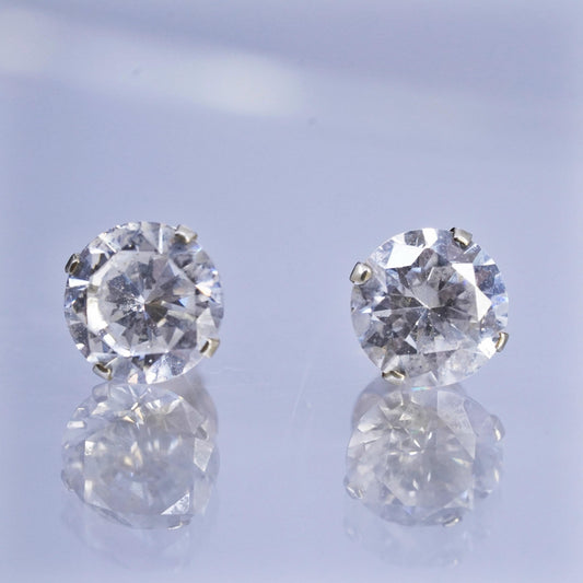8mm, Vintage Sterling 925 silver earrings, studs with cz inlay