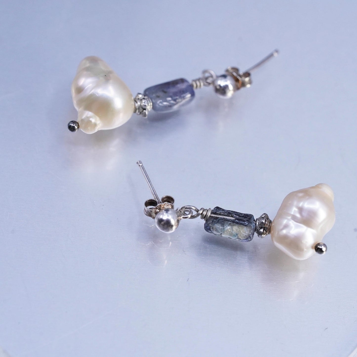 Vintage Sterling 925 silver handmade earrings with baroque pearl dangles