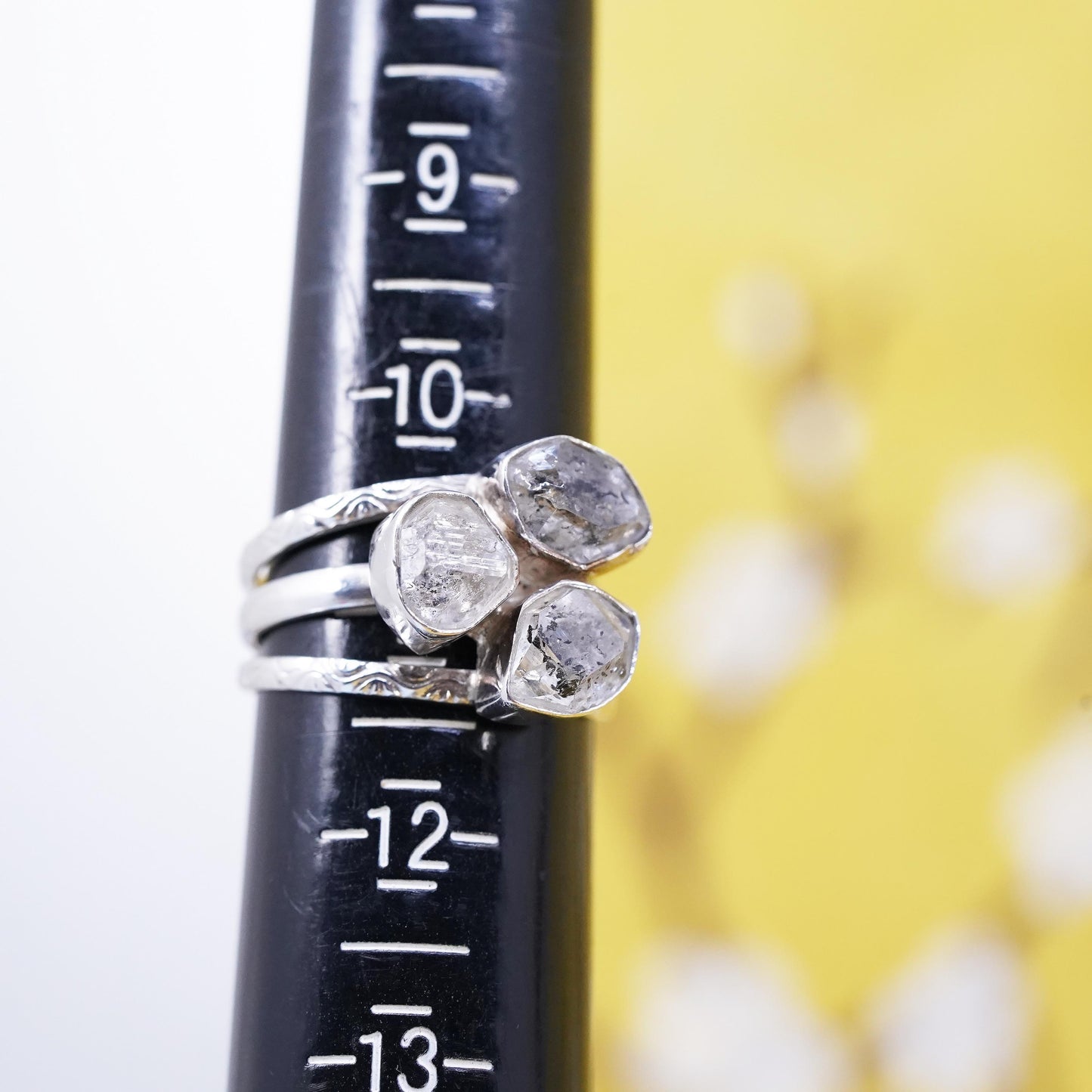 Size 11, vintage Sterling 925 silver handmade wide ring with cz nugget