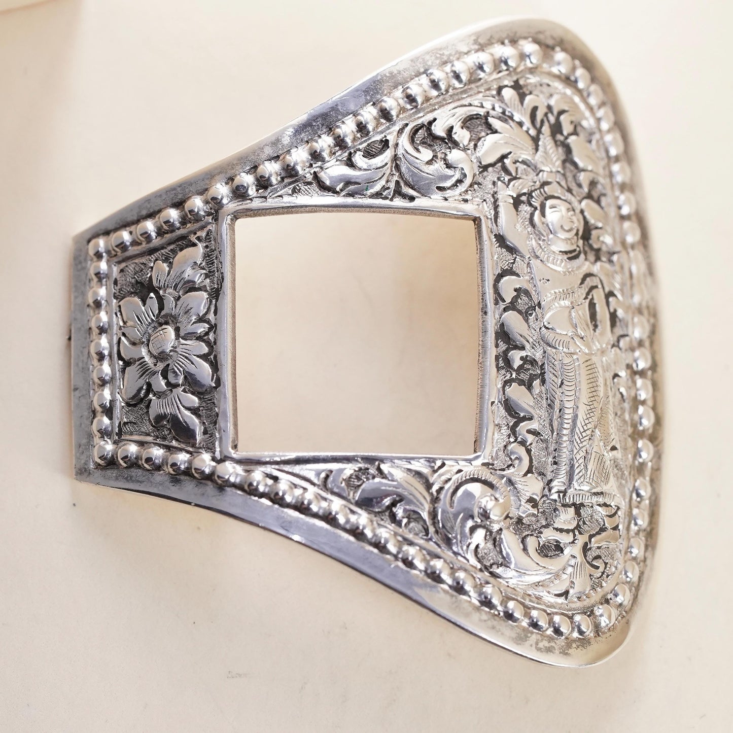 Sterling 925 Silver Belt Buckle Overlay, Floral, Western Cowboy Buckle Accent