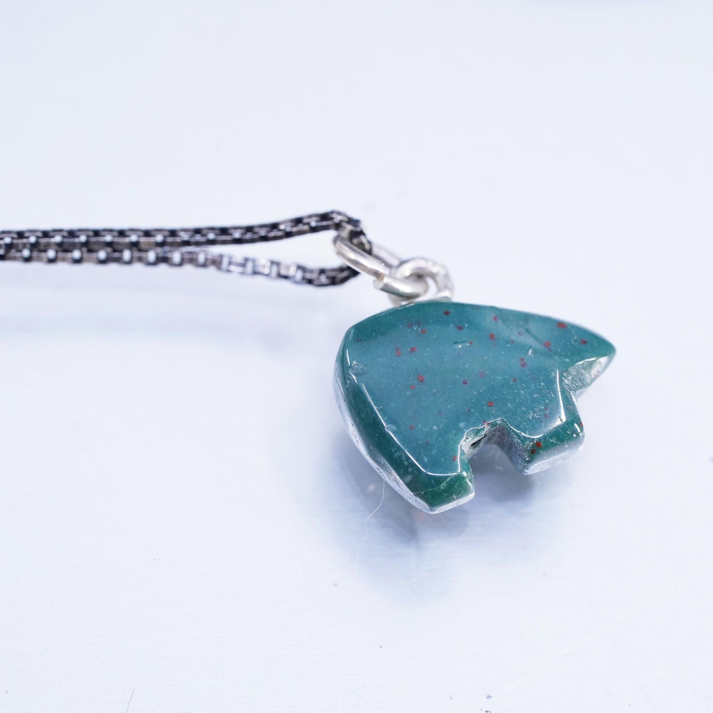 19", VTG Sterling 925 silver box Chain Necklace bloodstone polar bear Pendant