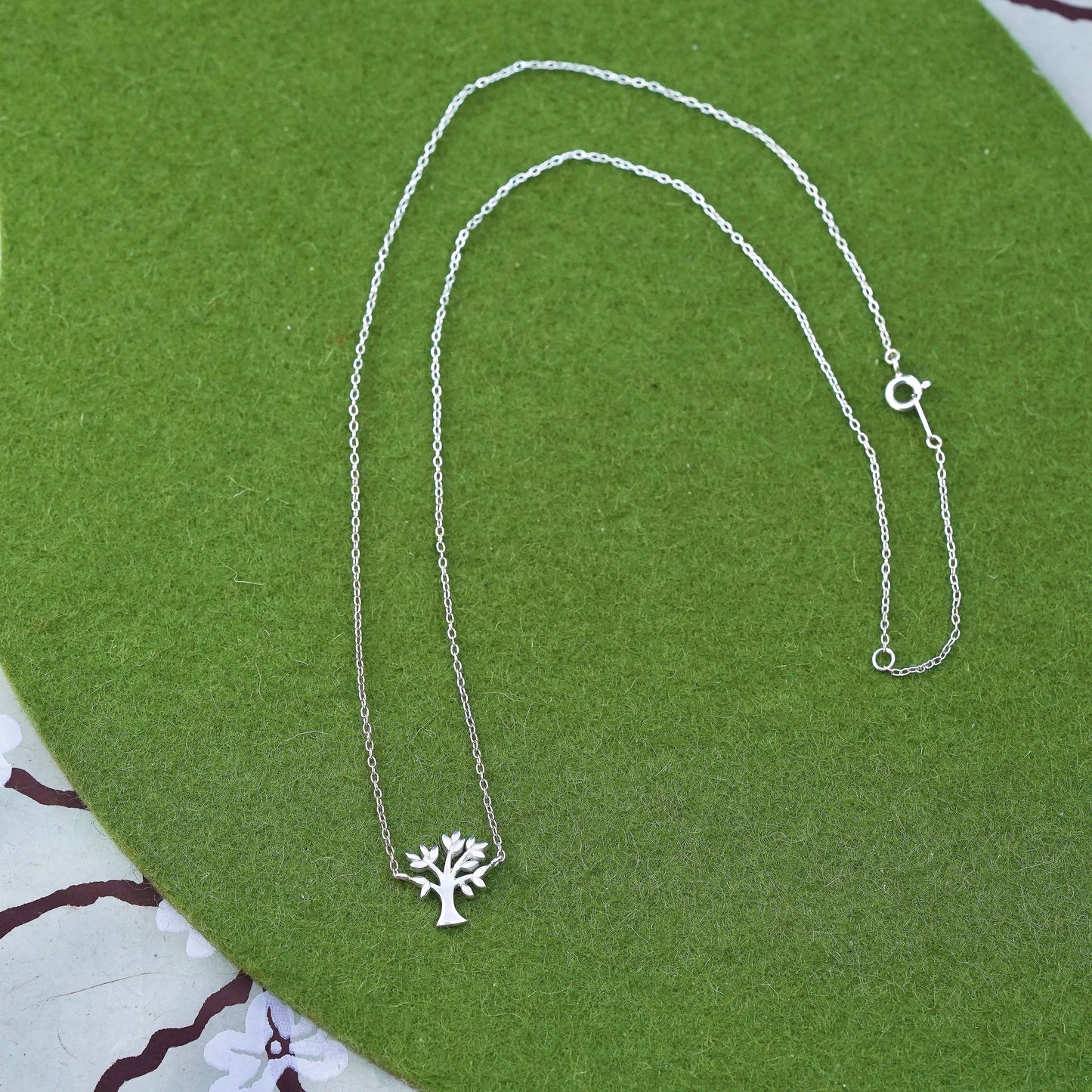 16" sterling silver handmade necklace, 925 circle chain with tree pendant