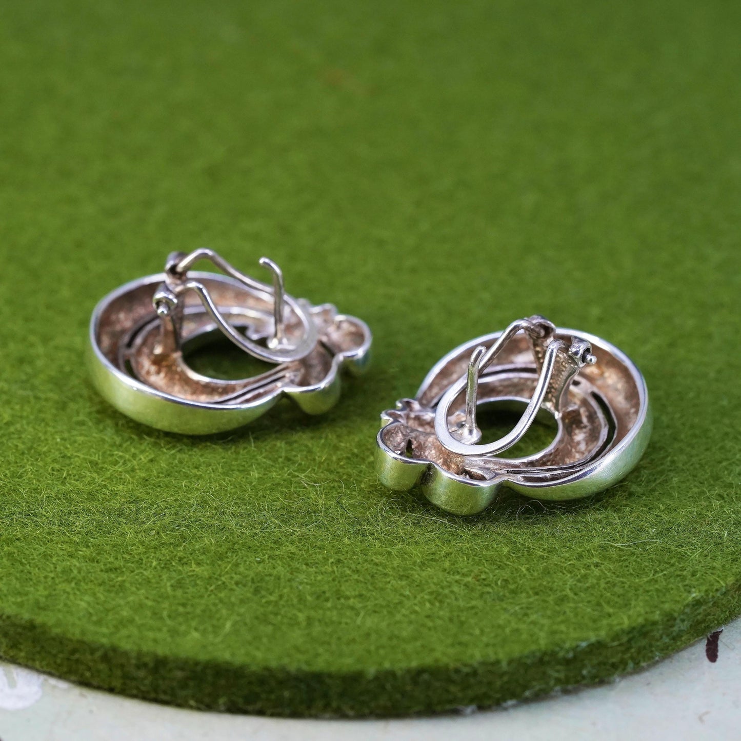 sterling silver handmade earrings, 925 modern square studs with circle dangles