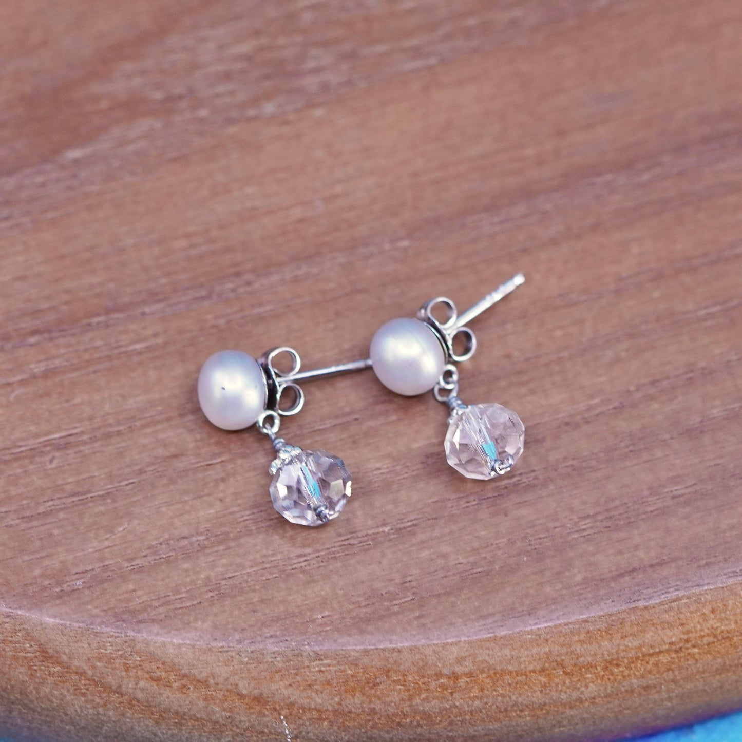 Vintage Sterling silver 925 handmade earrings with pearl and crystal
