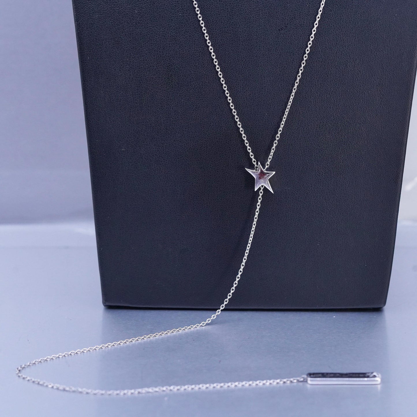 32", vintage Sterling 925 silver extra long necklace star tag live your dreams