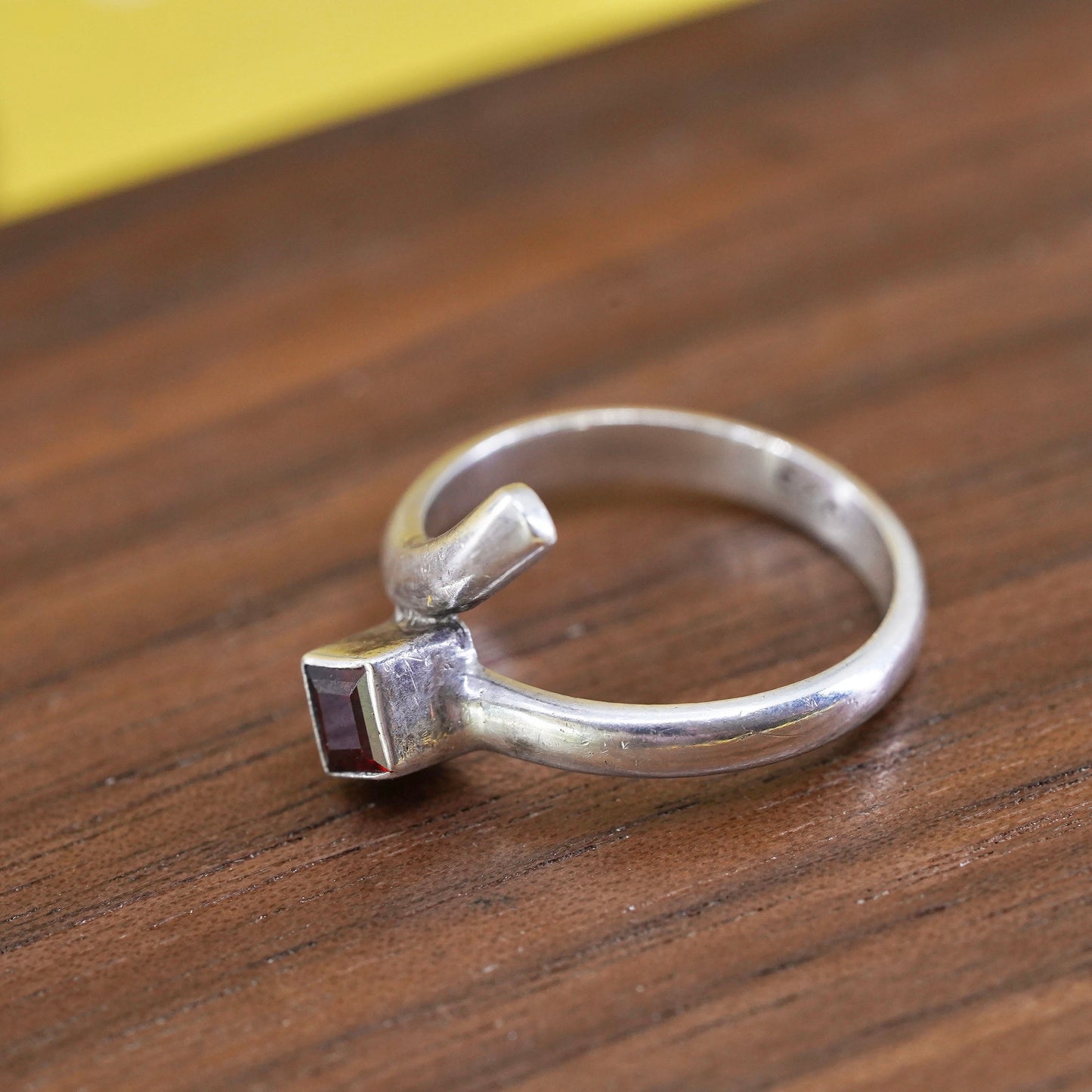 Size 7.25, vintage Sterling 925 handmade ring with garnet