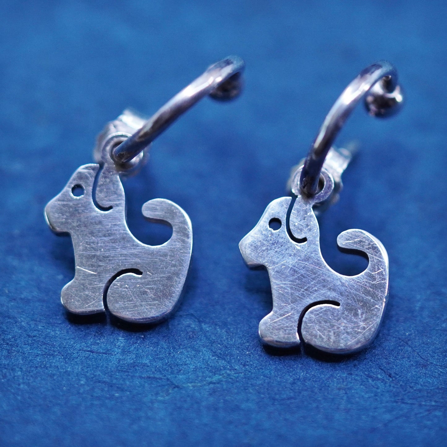 0.5”, Sterling silver handmade earrings, 925 hoops w/ dog puppy charms, huggie