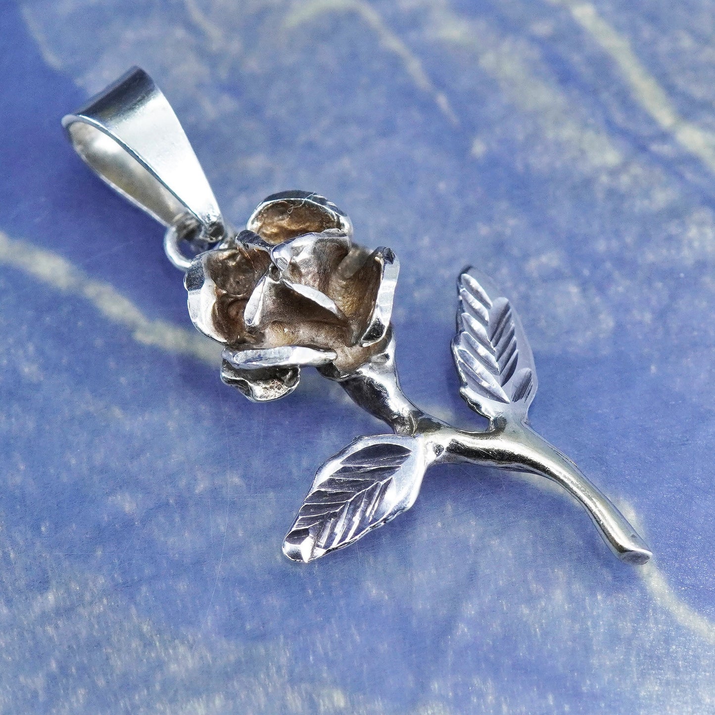 Vintage Sterling silver handmade pendant, 925 rose flower