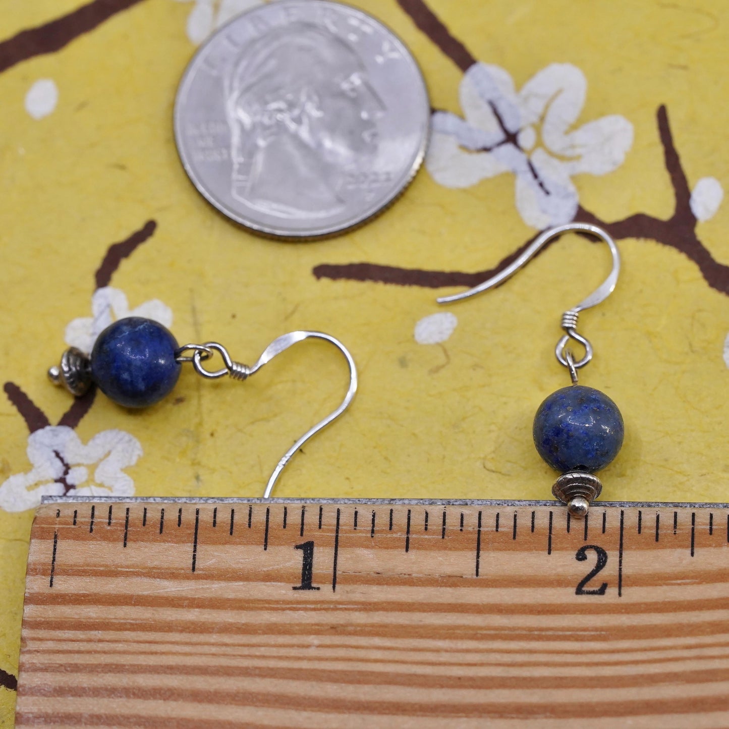 Vintage sterling 925 silver handmade earrings with lapis lazuli bead