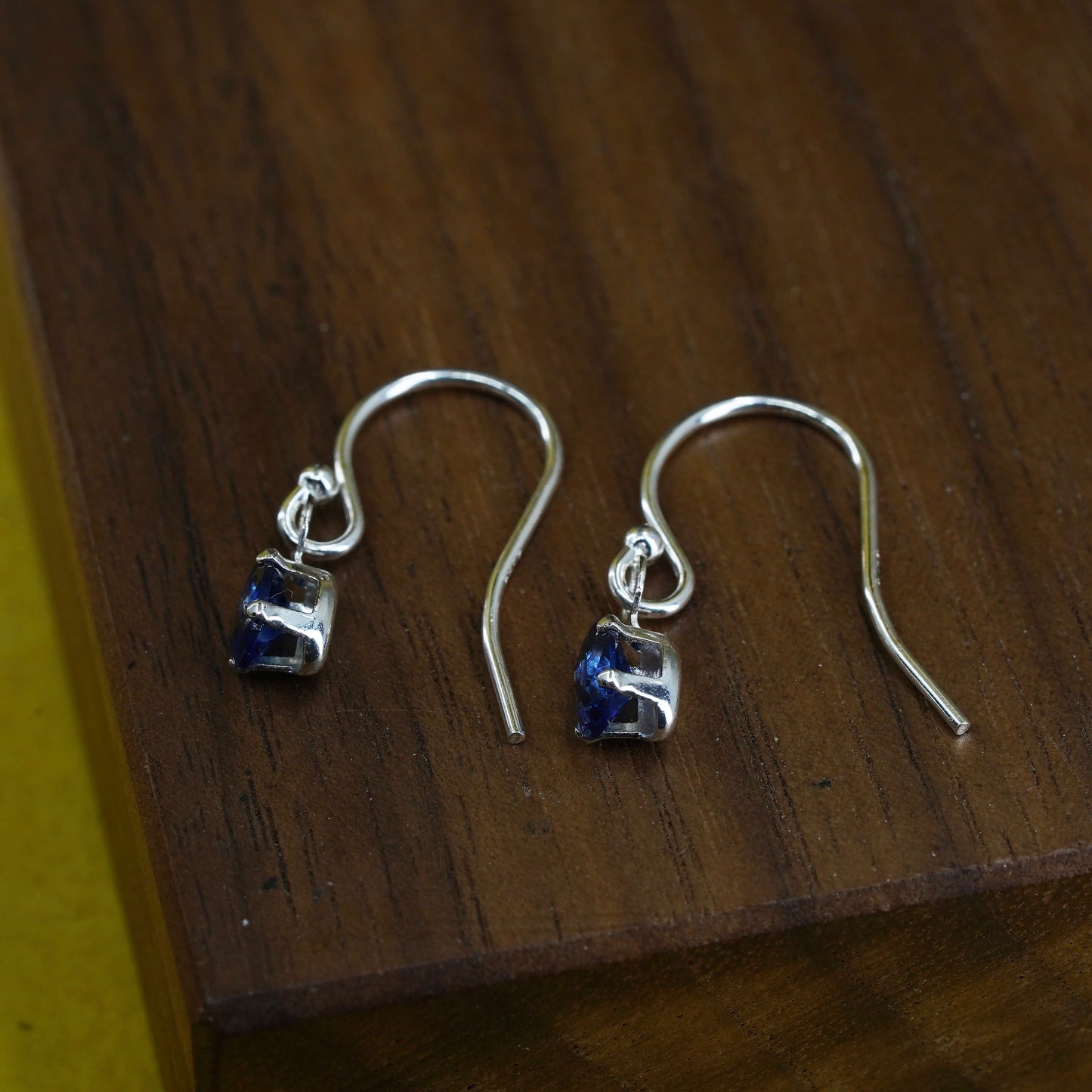 Vintage Sterling silver handmade earrings, 925 hooks with blue crystal