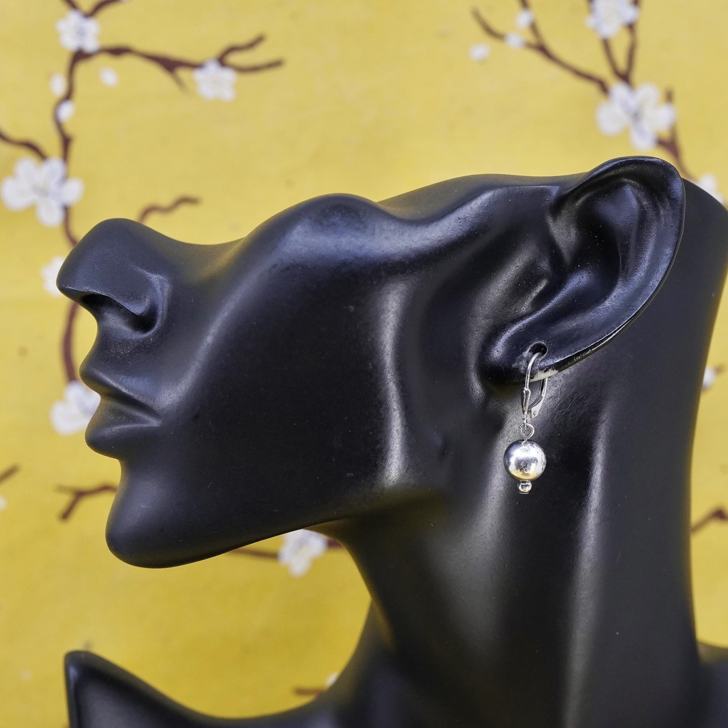 Vintage Mexican Sterling 925 silver handmade earrings with 9mm beads drops