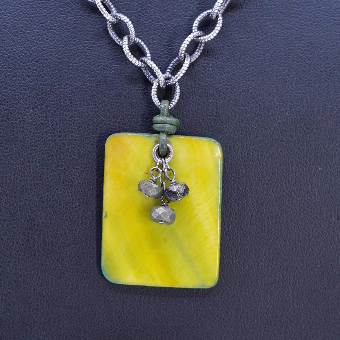 18", Silpada Sterling 925 Silver Green Mother of Pearl Pyrite Necklace N1133