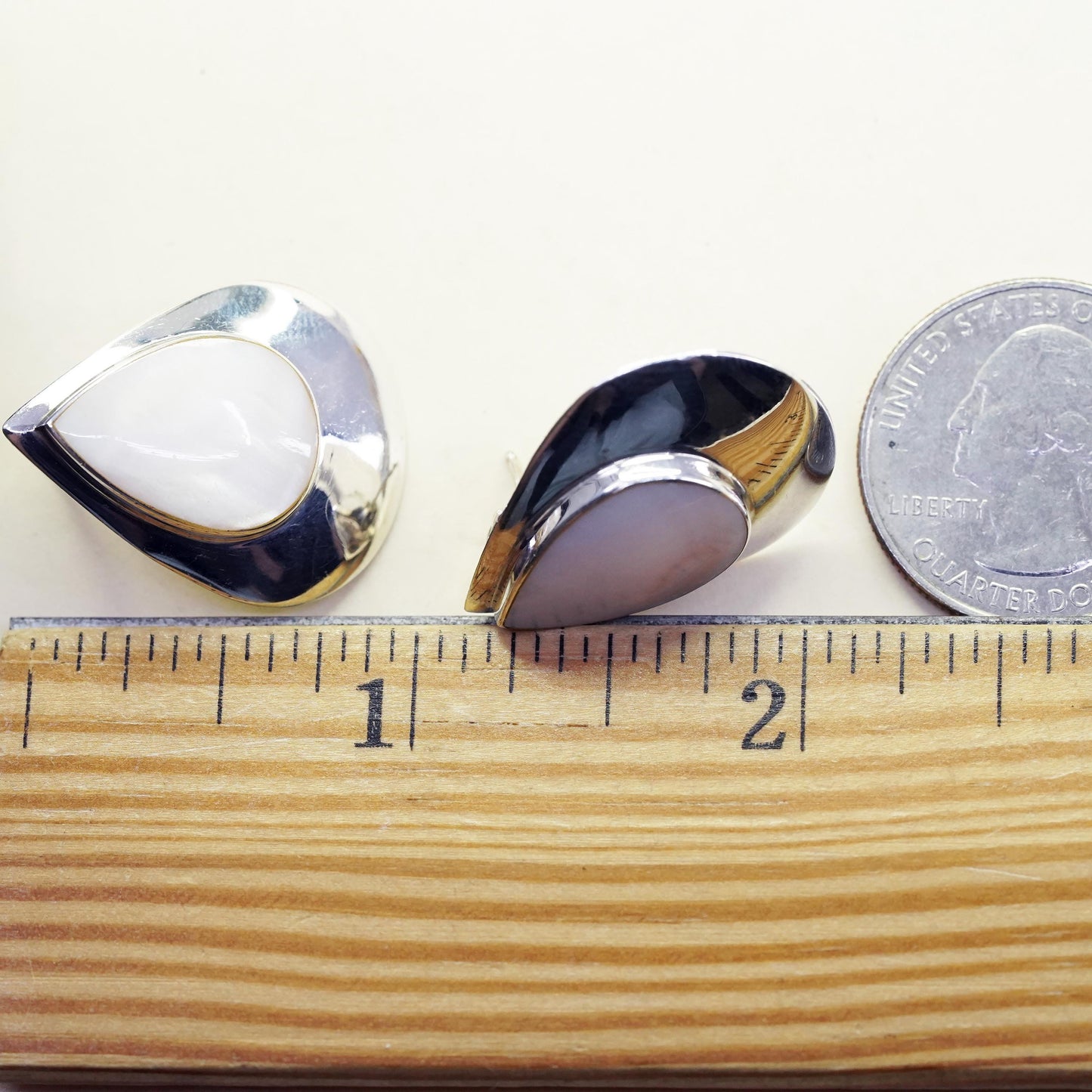 Vintage Sterling silver handmade earrings, 925 teardrop studs mother of pearl